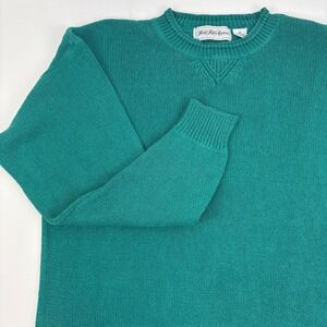 Saks Fifth Avenue 100% Silk Cable Knit Crew Neck Sweater Green Size Medium